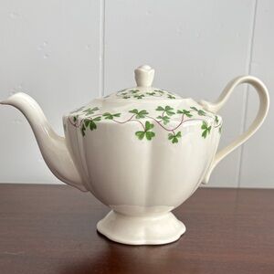Godinger White Teapot with Green Clover Design